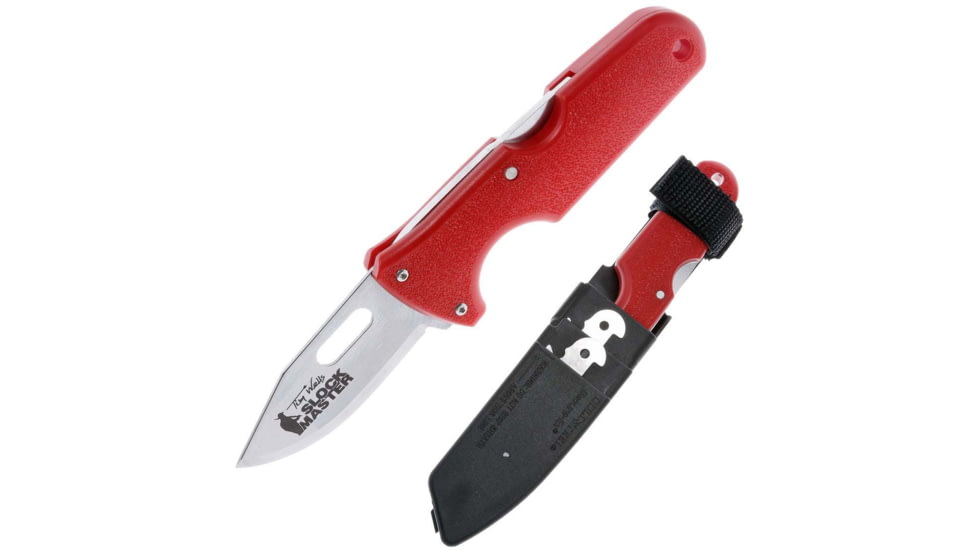 Cold Steel Click-N-Cut Slock Master Skinner Fixed Blade Knife, 2.5in, 420J2 SS, Part Serrated Caping/Clip/Utility Satin Blade, Red ABS Handle, Blister Pack Packaging, CS-40ATZ