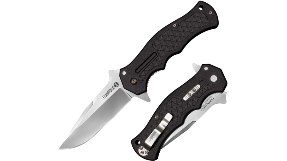 Cold Steel Crawford 1 Folding Knife by Wes Crawford, 3in, 4034 Stainless Steel, Folding Plain Clip Point Blade, Black w/Traction Inlays GRN Handle, CS-20MWCB