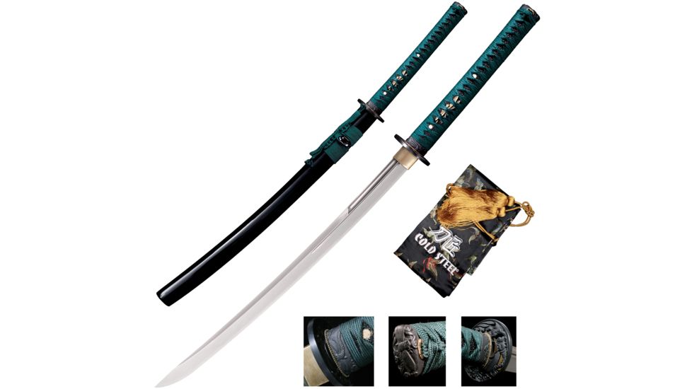 Cold Steel Dragonfly Wakizashi Long Handle Sword, 22in, 1060 Carbon, Black, Ray Skin Handle w/ Black Braid Cord and Brass Menuki, CS-88DWK