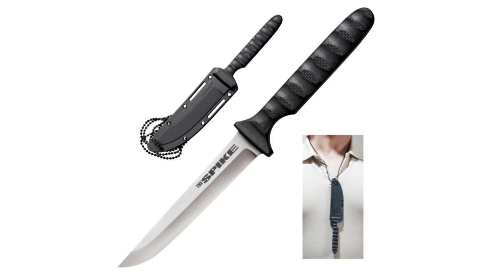 Cold Steel Drop Point Spike 4in Fixed Knife, German 4116 Stainless Cryo Quenched Blade, Griv-Ex Handle, Plain w/ Sheath, CS-53NCC