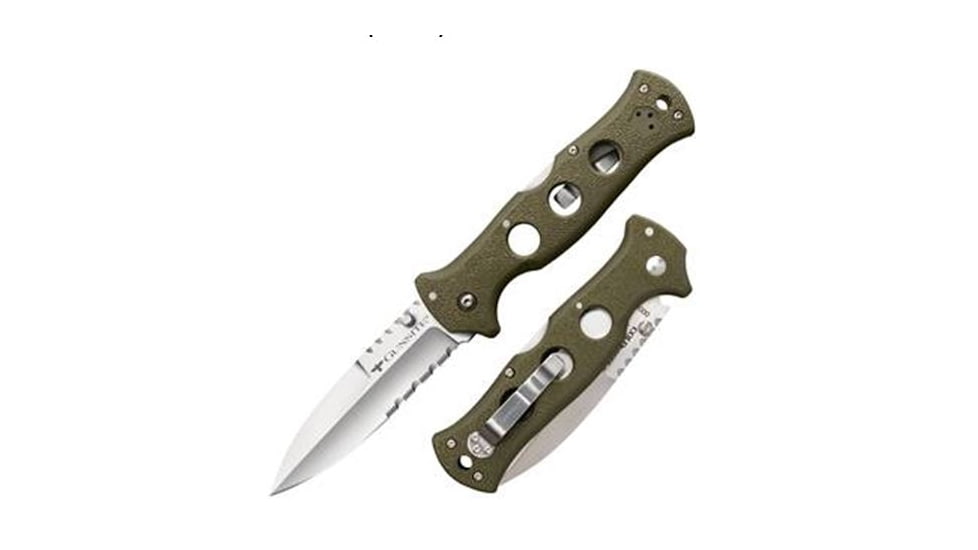 Cold Steel Gunsite Counter Point I Folding Knife, Limited Edition, 9in Overall, 4in Japanese AUS10A Spear Point Blade, Half Serrated, OD Green 5in Griv-Ex Handle, CS-10ABV1