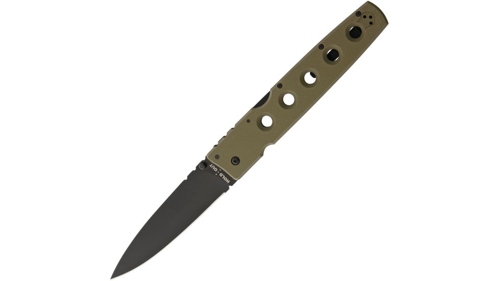 Cold Steel Hold Out I Lockback Green Folding Knife,5.5in,Standard Edge,Black,Green,G10 Handle CS11HXVG