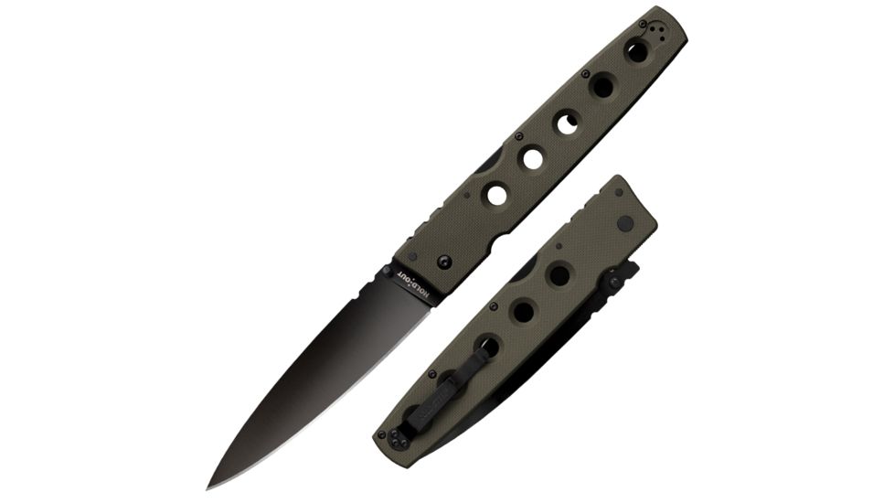 Cold Steel Hold Out I Lockback Green Folding Knife,5.5in,Standard Edge,Black,Green,G10 Handle, 11HXVG