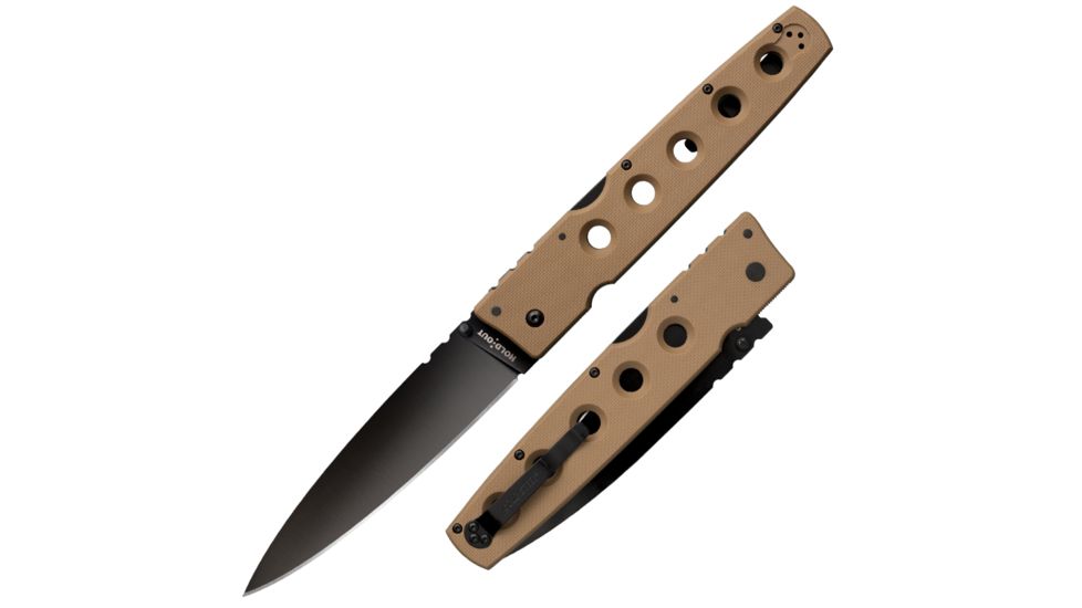 Cold Steel Hold Out I Lockback Tan Folding Knife,5.5in,Standard Edge,Black,Tan,G10 Handle, 11HXVB