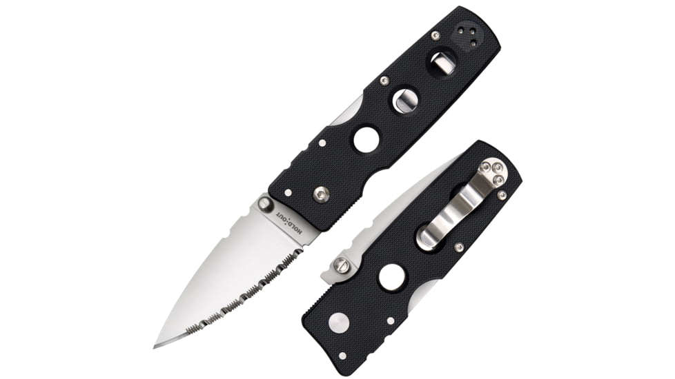 Cold Steel Hold Out Folding Knives, 3in, S35VN Steel, Serrated Drop Point Blade, G-10 Handle, 11G3S