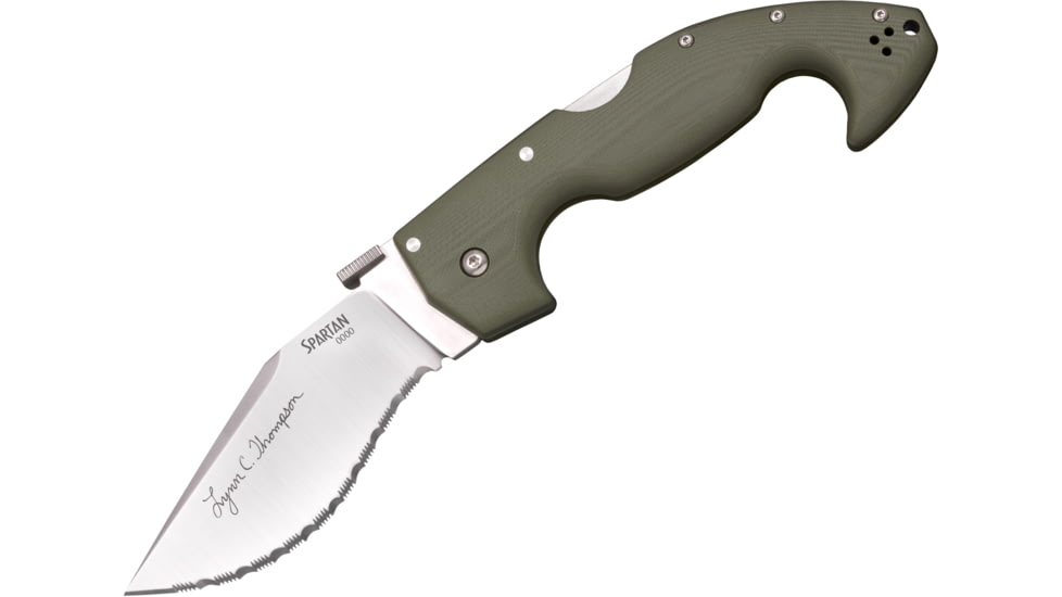 Cold Steel Lynn Thompson Signature Spartan Knife, S35VN Steel, Serrated Blade, OD Green G-10 Handle, 21STAA