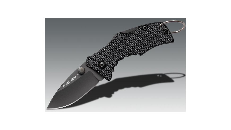 Cold Steel Micro Recon 1 Folding Knife, Japanese AUS 8A Stainless Steel w/Black Tuff-Ex Coating 2in Spear Point Blade, Griv-Ex Style G-10 Handle, CS-27TDS