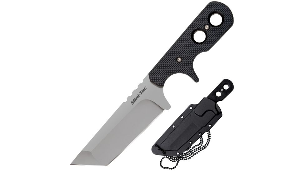 Cold Steel Mini Tac 6.5in Tanto Fixed Blade Neck Knife, Faux G-10 Handle, Plain Edge w/ Sheath, CS-49HTF