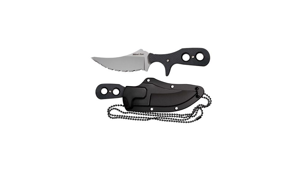 Cold Steel Mini Tac Skinner Fixed Blade Neck Knife, Black Faux G-10 handle, Plain, CS-49HSF
