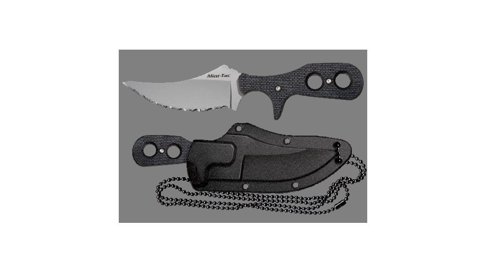 Cold Steel Mini Tac Skinner Fixed Blade Neck Knife, Black Faux G-10 handle, Serrated, CS-49HSFS