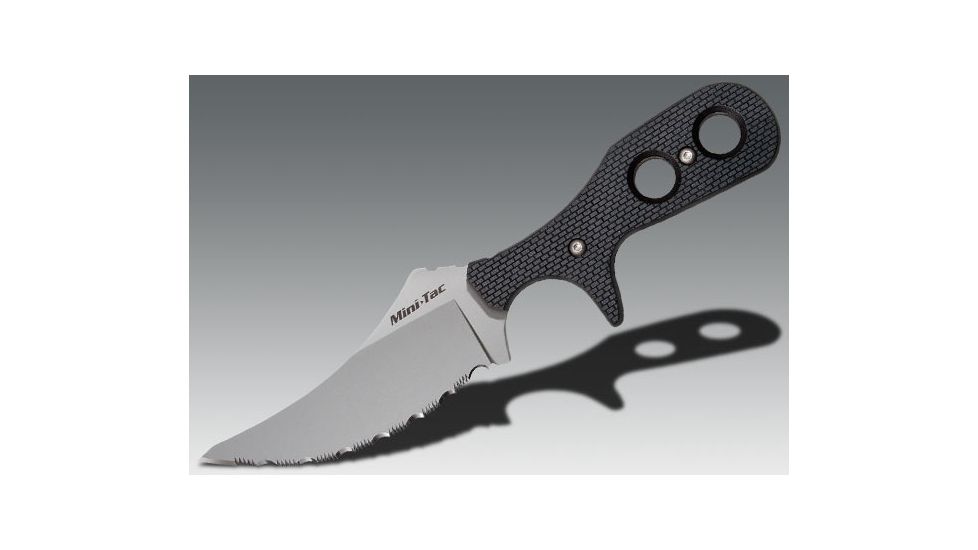 Cold Steel Mini Tac Skinner Fixed Blade Neck Knife, Black Faux G-10 handle, Serrated, CS-49HSFS