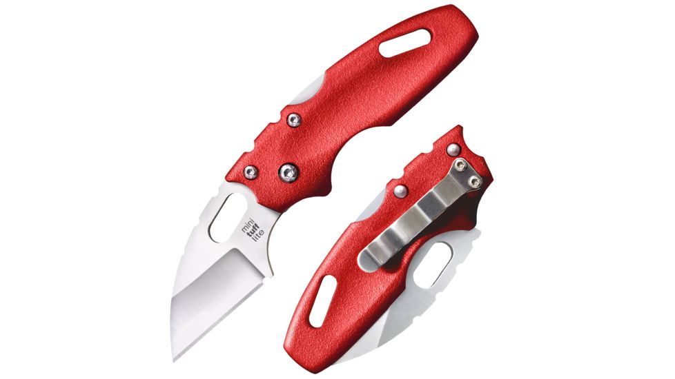 Cold Steel Mini Tuff Lite Plain Edge Folding Knife, 2in, 4034SS Blade, Long Red Griv-Ex Handle, CS-20MTR