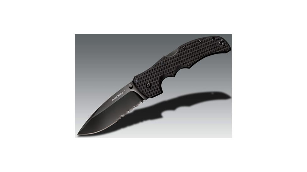 Cold Steel Recon 1 Folding Knife, 4in Spear Point Combo Carpenters CTS XHP Alloy w/ DLC Coating, Black G10 Handle, CS-27TLCSH