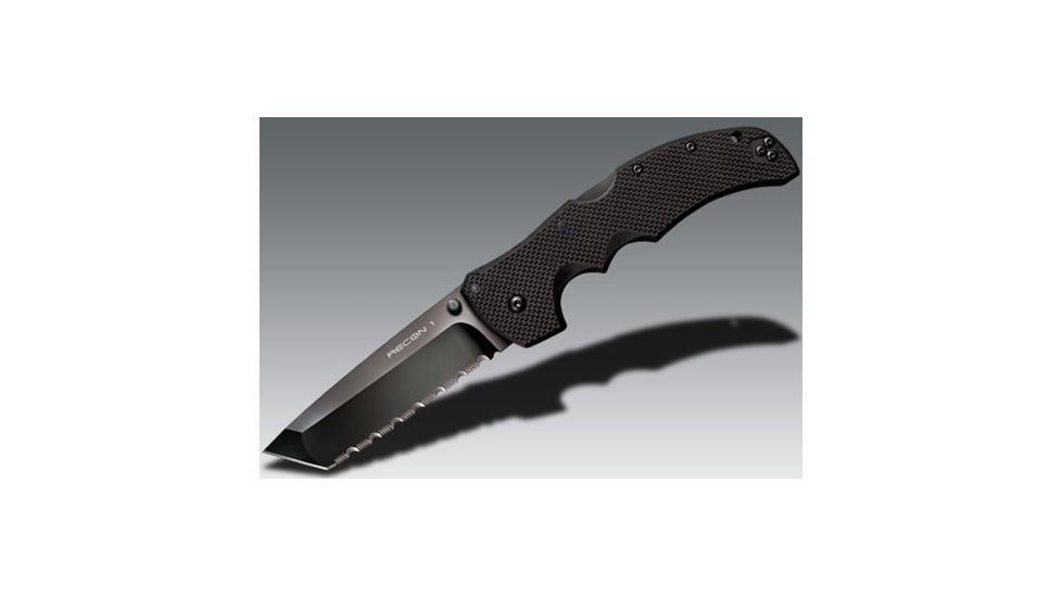 Cold Steel Recon 1 Folding Knife, 4in Tanto Serrated Carpenters CTS XHP Alloy w/ DLC Coating, Black G10 Handle, CS-27TLCTS
