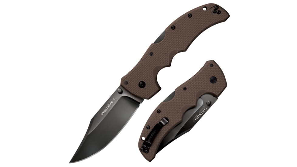 Cold Steel Recon 1 Clip Plain Knife, Brown/Silver, 9 3/8in, CS-27TLCVF
