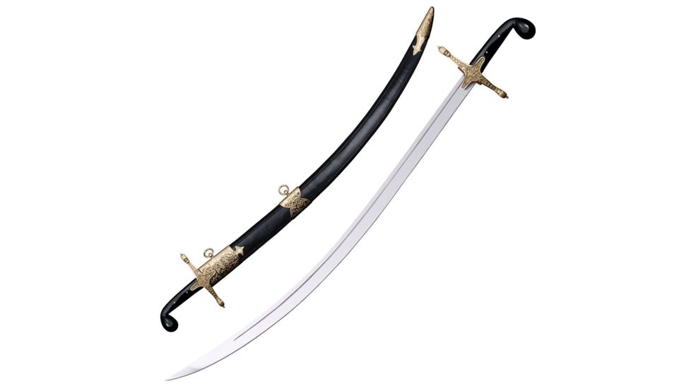 Cold Steel Shamshir, Black Faux Buffalo Horn, Leather Scabbard Sword, CS-88STS
