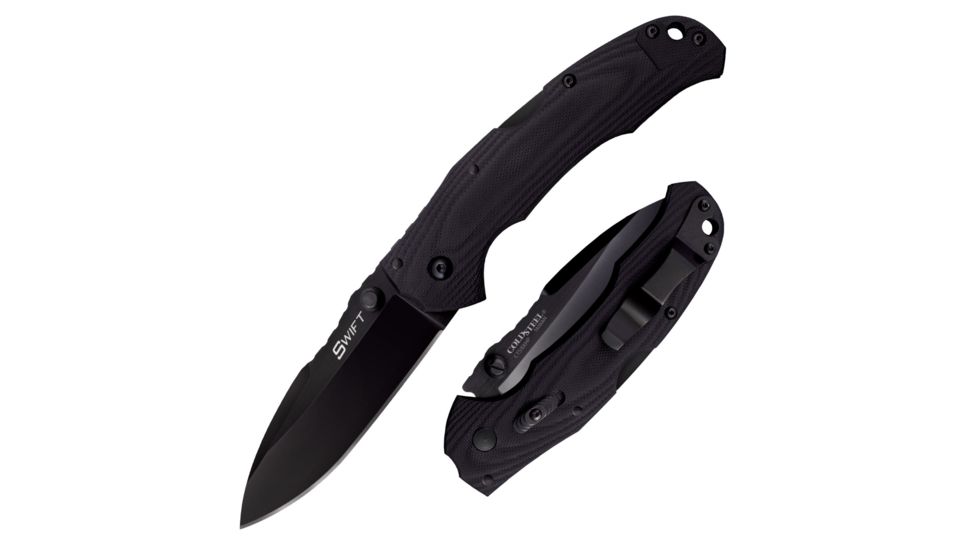 Cold Steel Swift II Knife, 4in DLC Coating Blade, G-10 Handle, Black, CS-22AB