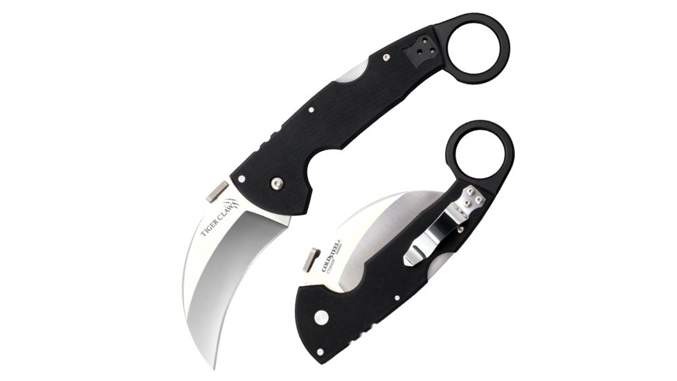 Cold Steel Tiger Claw Plain Edge Karambit Folding Knife, 3.25in, S35VN, Hawkbill Blade, Black G-10 Handle, CS-22C