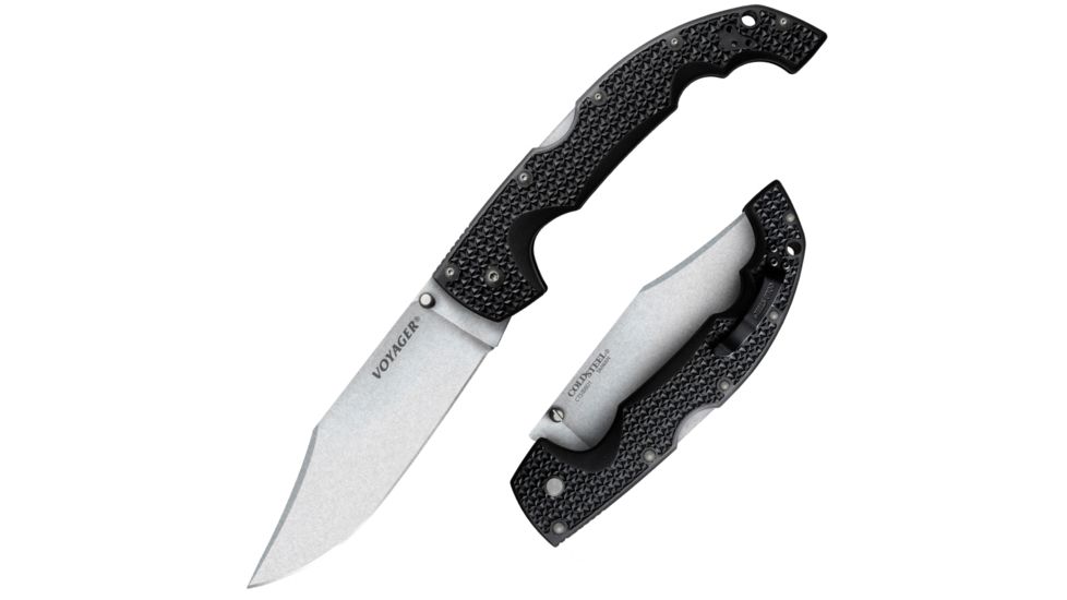 Cold Steel Voyager Folding Knife w/Griv-Ex Handle, 5.5in Clip Point Smooth Blade, Black, CS-29TXCC