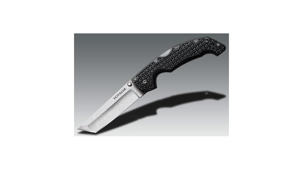 Cold Steel Voyager Folding Knife w/Griv-Ex Handle, 4in Tanto Smooth Blade, Black, CS-29TLCT