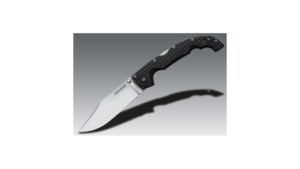 Cold Steel Voyager Folding Knife w/Griv-Ex Handle, 5.5in Clip Point Smooth Blade, Black, CS-29TXCC