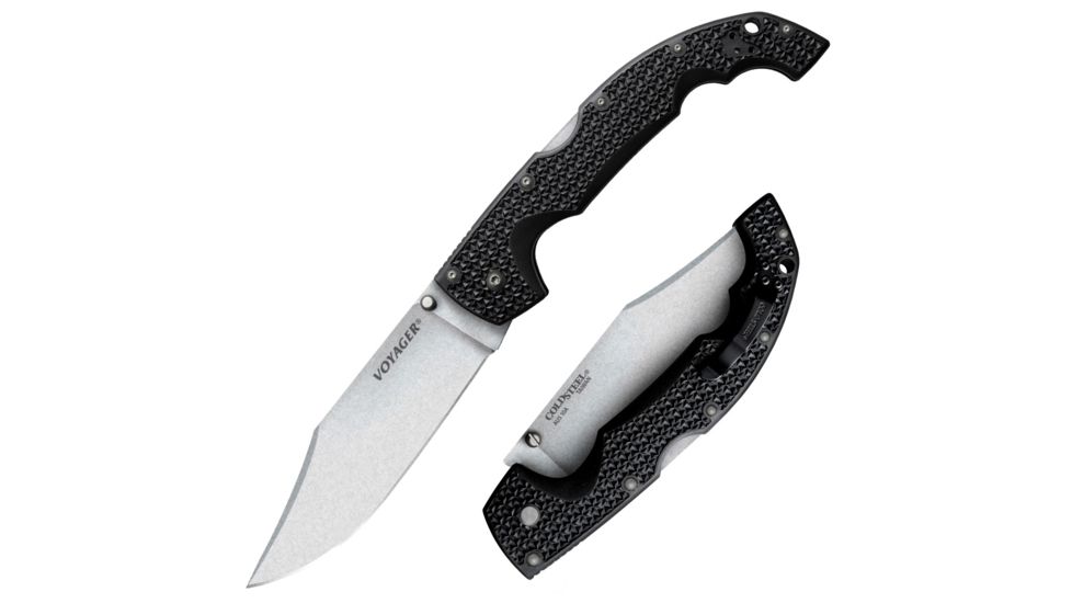 Cold Steel Voyager XL Folding Knife, 5.5in, Clip Point Plain Edge, AUS10A Steel Blade, Black Griv-Ex Handle, CS-29AXC
