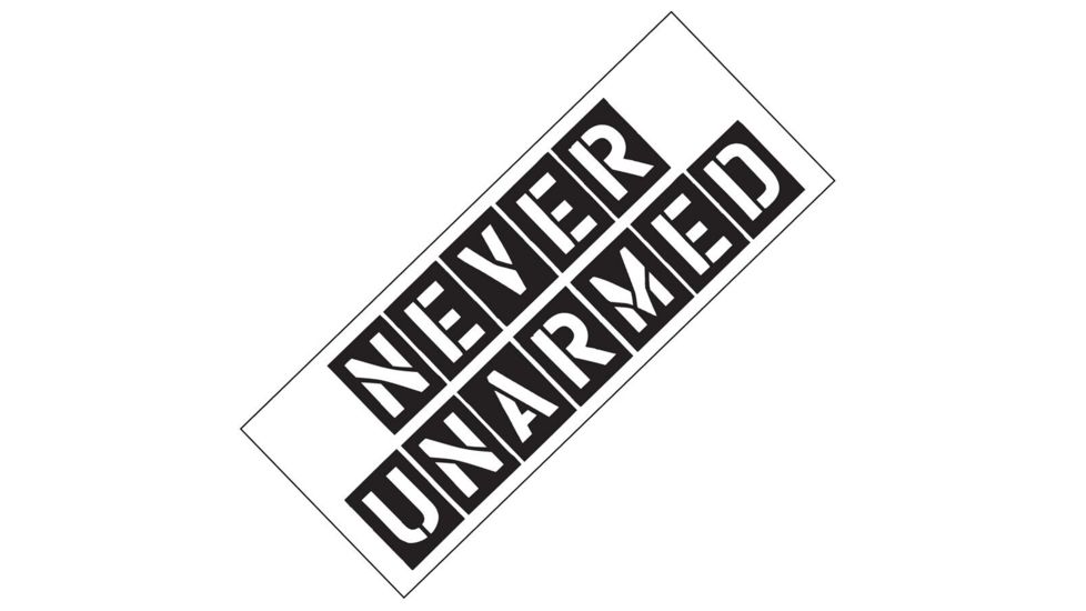 Cold Steel Never UnarmedBumper Sticker, White, 10.5in, CS-PRNUA