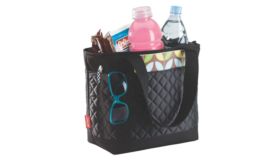 Coleman 16 Can Satchel Fashion Soft Cooler Tote W/ Quilted Accent, 2 Outer Pockets, Black 2000013055