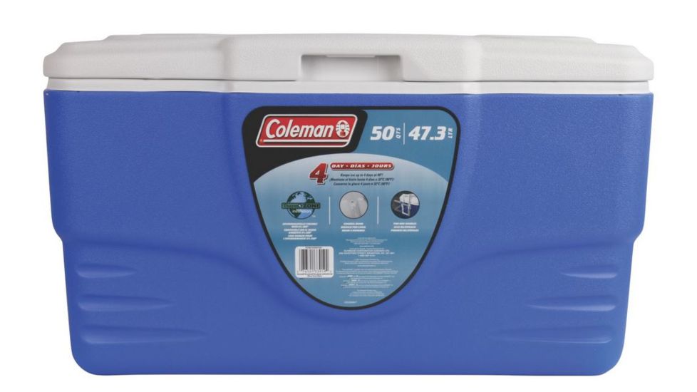 Coleman 50 Quart Cooler, No Tray, SHLD GLBL, Blue, Holds 71 Cans 3000000146