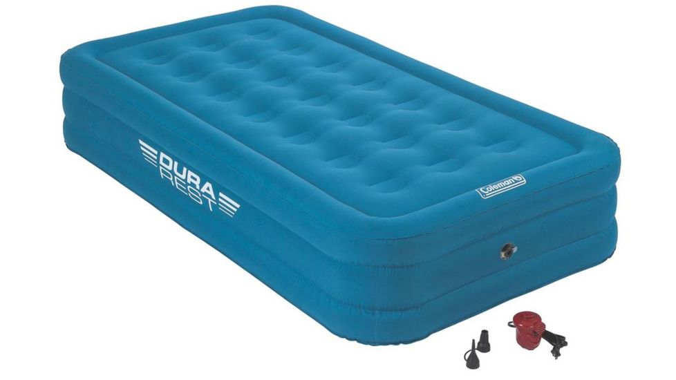 Coleman Airbed Double High Dura Plus Air Mattress W/ 120V Pump Combo, Supports up to 300 lbs, Twin, Blue 2000018323