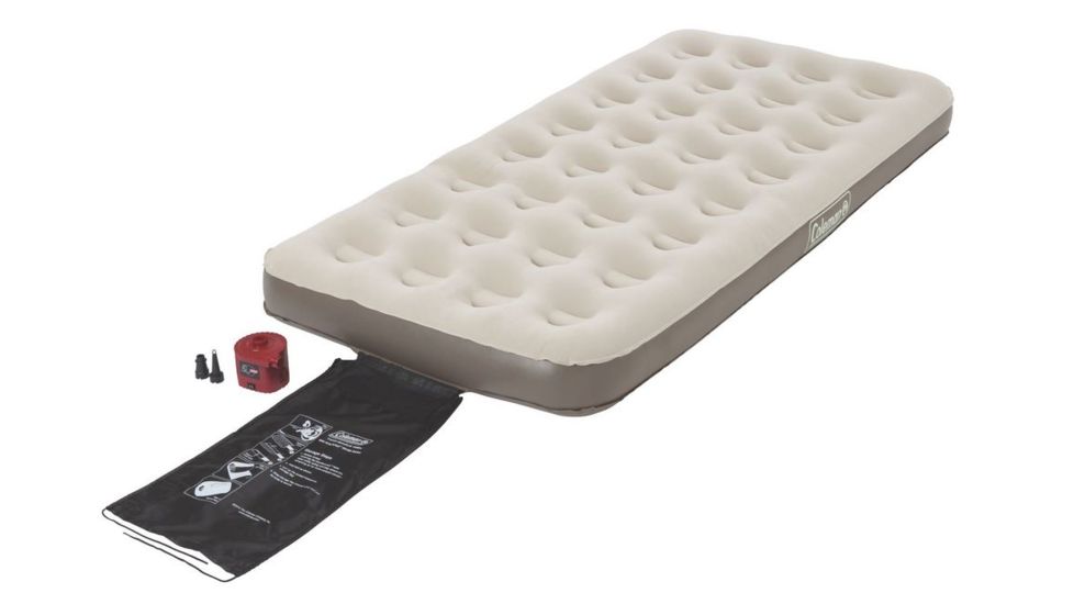 Coleman Airbed Quickbed Plus Single High Air Mattress W/ 4D Pump Combo, Built in Storage, Supports up to 300 lbs, Twin, Tan 2000018357