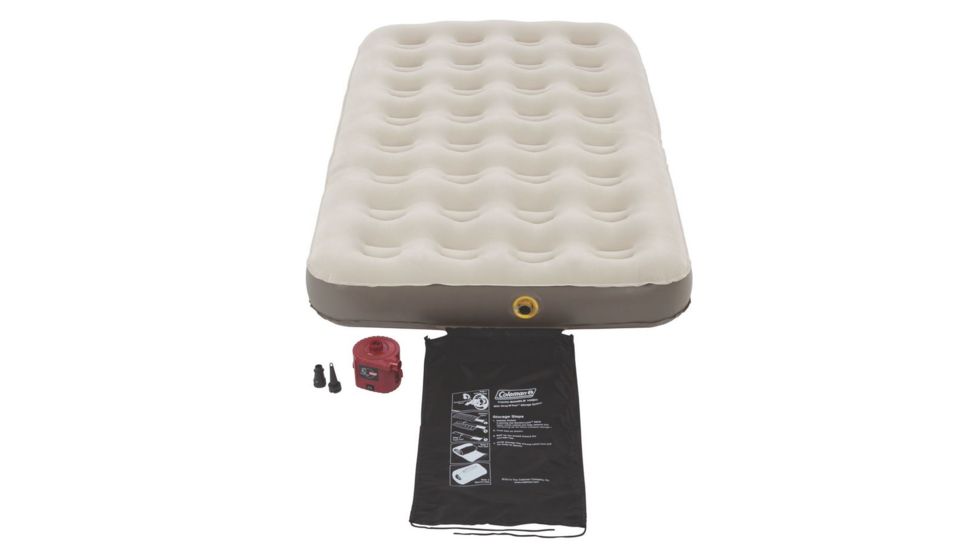 Coleman Airbed Quickbed Plus Single High Air Mattress W/ 4D Pump Combo, Built in Storage, Supports up to 300 lbs, Twin, Tan 2000018357