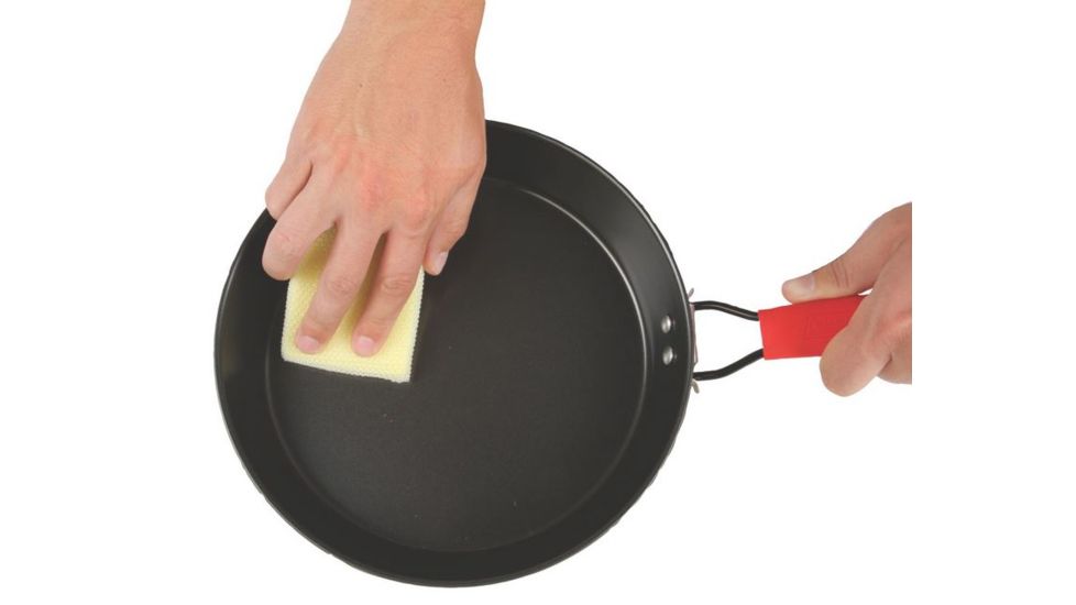 Coleman Rugged 9.5 In Frying Pan, Non-Stick Surface, Folding Handle, Black / Red 2000025199