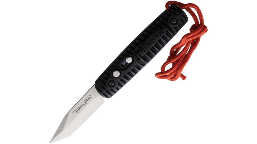 Colonial Auto Ranger Button Lock Automatic Folding Knives 2.75in, Tanto Blade, Black Grooved Polymer Handle, COL105
