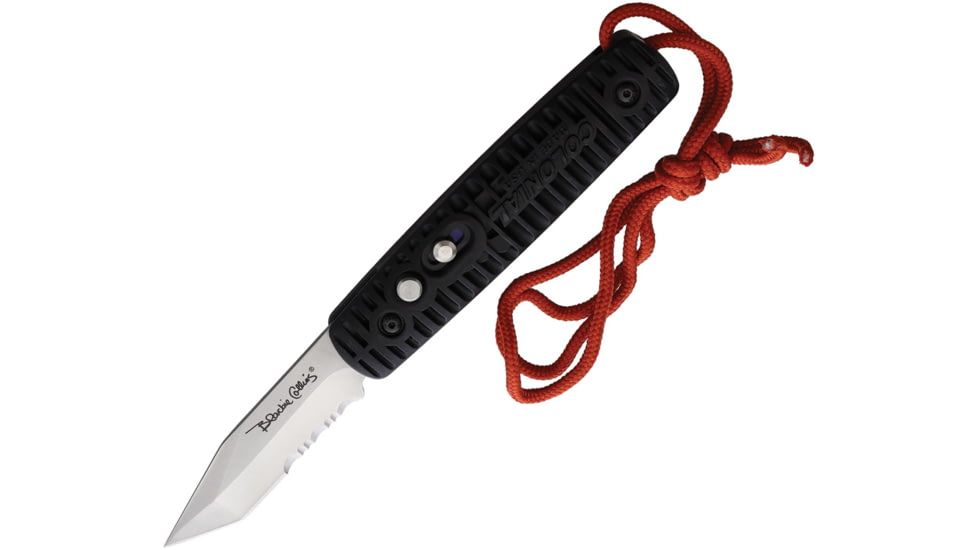 Colonial Auto Ranger Button Lock Automatic Folding Knives 2.75in, Partially Serrated Tanto Blade, Black Handle, COL106