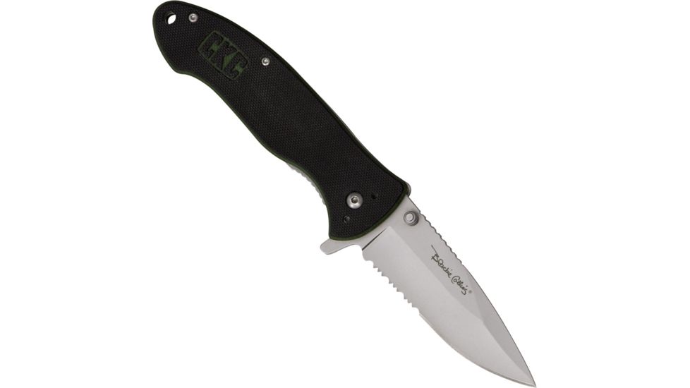 Colonial Quick Flick Folding Knife, 3.25in, Serrated, Black G10 Handle COL7005
