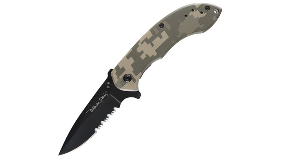 Colonial Quick Flick Folding Knife, 3.375in, Serrated, Digital camo G10 Handle COL7002