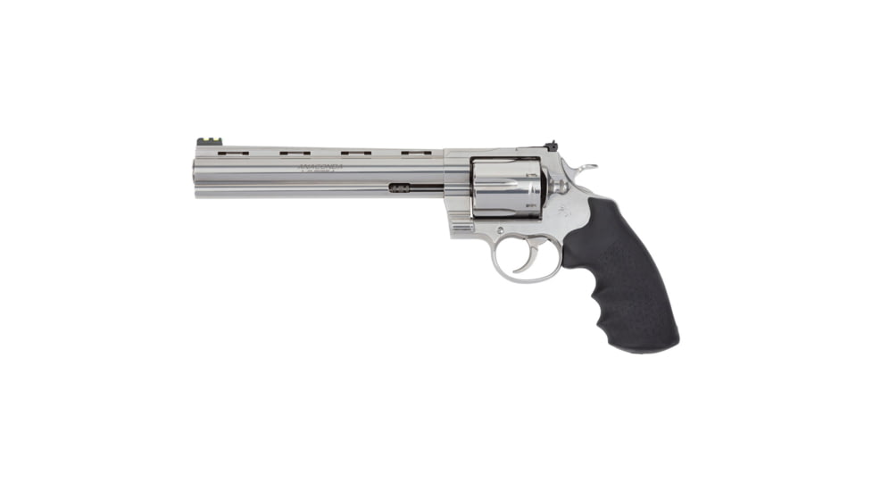 Colt Anaconda Revolver, .44 Remington Magnum, 8in Barrel, Green Front Fiber Optic Sight, Stainless Frame, Rubber Grip, 6 Round Cylinder, ANACONDASP8RFT