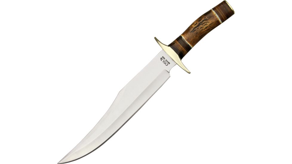 Colt Bandit Bowie Fixed Blade Knife, 9.875in, Long Clip Point, Round Stag/Brown Leather Stacked Handle CT823