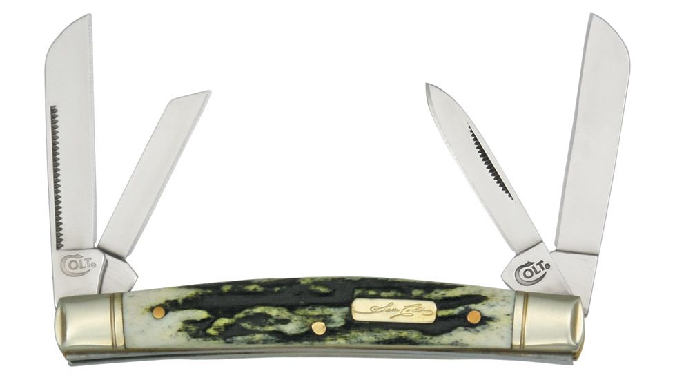 Colt Congress Black Stag Bone Folding Knife,Twin Sheepsfoot/Pen/Coping Blade, Stag Bone Handle CT240