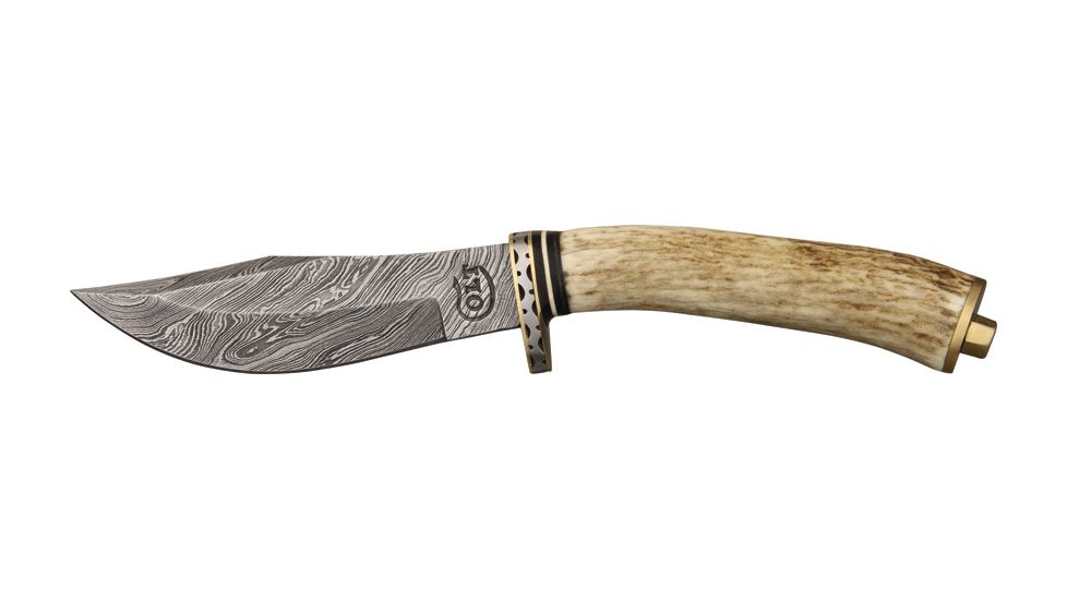Colt Damascus Skinner Fixed Blade Knife, 4.25in, Skinner Blade, Genuine Stag Handle CT404