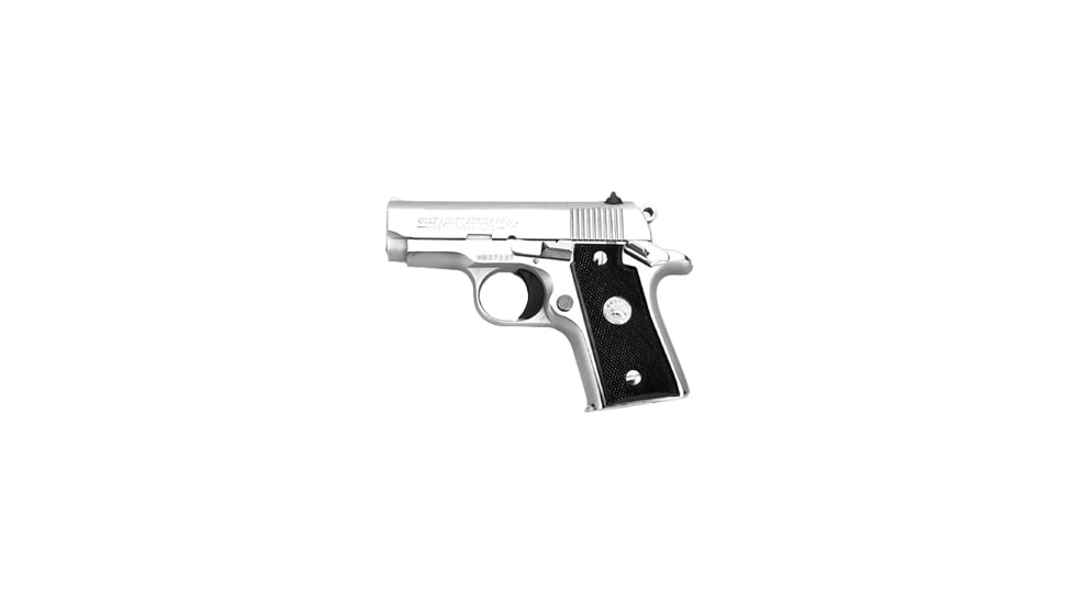 Colt Mustang Pistol, .380 ACP, 2.75 in barrel, stainless steel frame, black composite grip, recoil operated semi-automatic, fixed combat, 6 round magazine, Mustang-1-FRRMPG