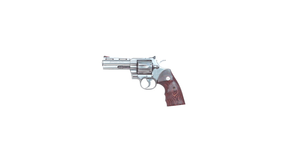 Colt Python Elite Revolver, .357 Magnum, 4 in barrel, stainless steel frame, walnut grip, revolving chamber, red ramp front, adj. white outline rear, 6 round cylinder, Python Elite-1-FRRMPG