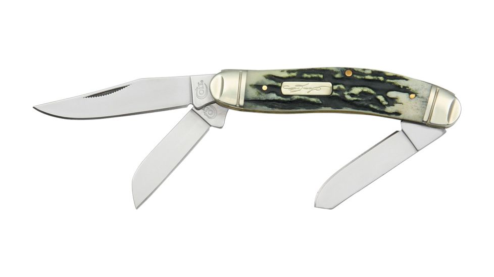 Colt Sowbelly Stockman Black Folding Knife, 3.75in, Clip/Spey/Sheepsfoot Blade, Stag Bone Handle CT248