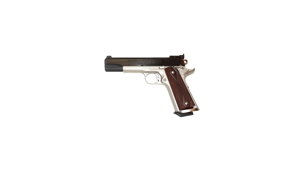 Colt Special Combat Government Pistol, .38 Super, 5 in barrel, two-toned carbon steel frame, double diamond rosewood grip, recoil operated semi-automatic, Heinie front, Bomar rear, 8 round magazine, SCG-38-1-FRRMPG