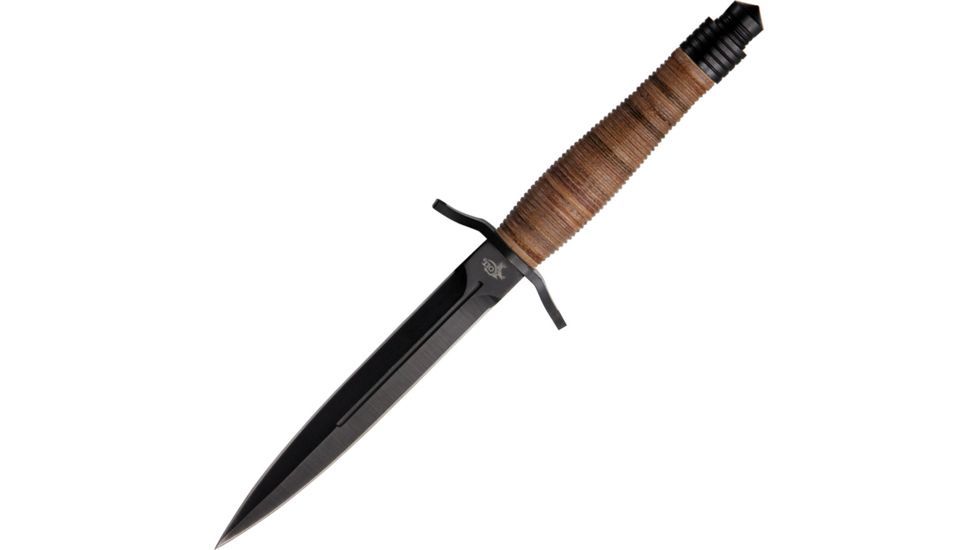 Colt V-32 Covert Warrior Fight Fixed Blade Knife, 6in, Double Edge Blade, Brown Stacked Leather Handle CT585