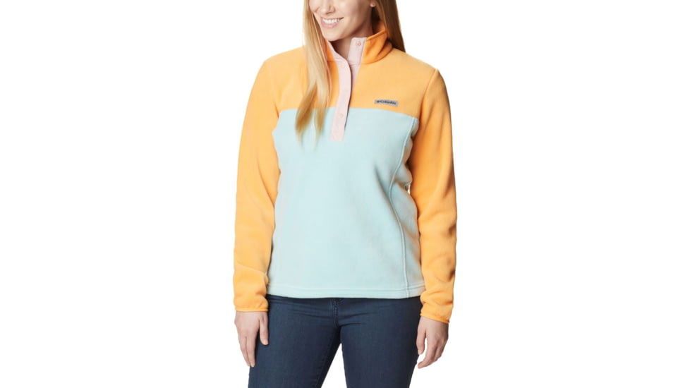 Columbia Benton Springs Half Snap Fleece Pullover - Womens, Aqua Haze/Sunset Peach/Dusty Pink, Large, 1860991321AaHzSstPhDstPkL
