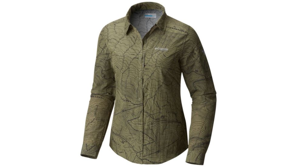 Columbia Featherweight Hike W Long Sleeve Shirt - Womens, Cypress Topo Print, Gravel, L 1773431316L