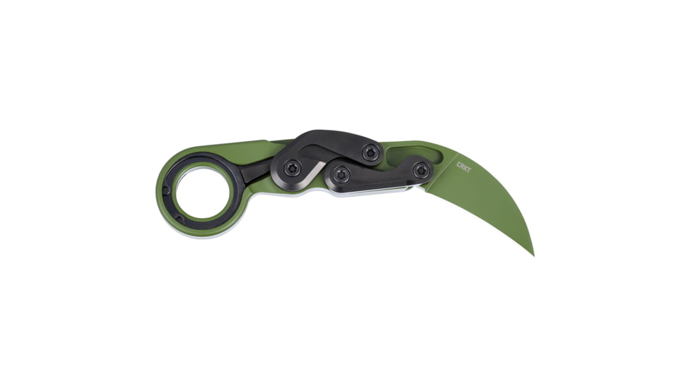 Columbia River Knife &amp; Tool Provoke, Folding Knife, 2.41&quot; Hawkbill Blade, D2 Blade Steel, 7.25&quot; Overall Length, Cerakote Finish, Green, Black Aluminum Handle, Liner Lock, 4040BG