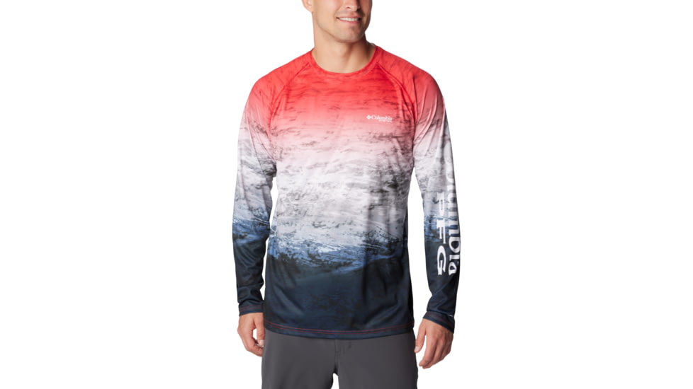 Columbia Super Terminal Tackle Long Sleeve Shirt - Mens, Red Spark Deepsea Fade, M, 1709431-695-M